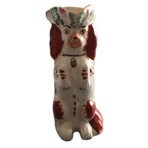 English Staffordshire Begging Spaniel Dog Toby Jug pitcher Red White 1850 - 1870